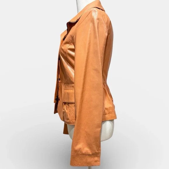 Armani Collezioni Lambskin Leather Jacket Silk Lined Peach Italy‎ Womens 4 - Picture 4 of 13
